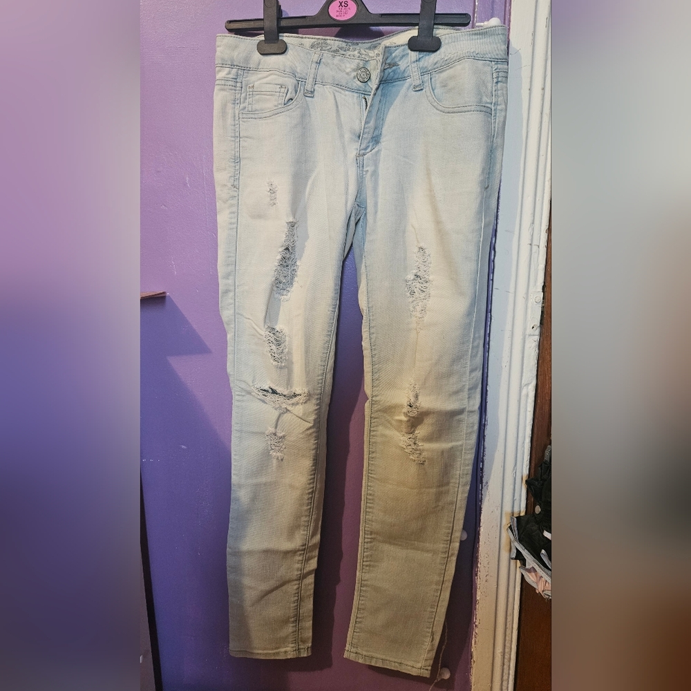 Mid-Waisted Light Blue Ripped Skinny Jeans